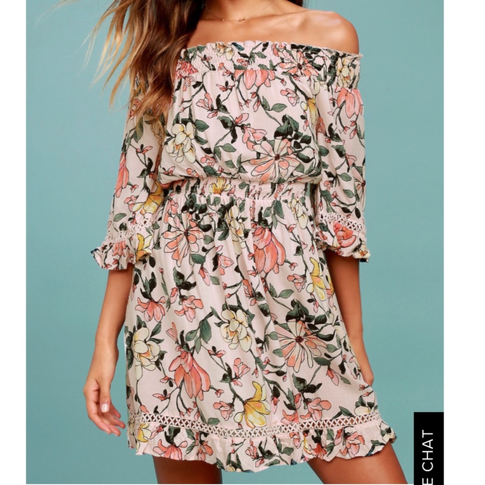 Lulu’s Pink Floral Print Off The Shoulder Dress